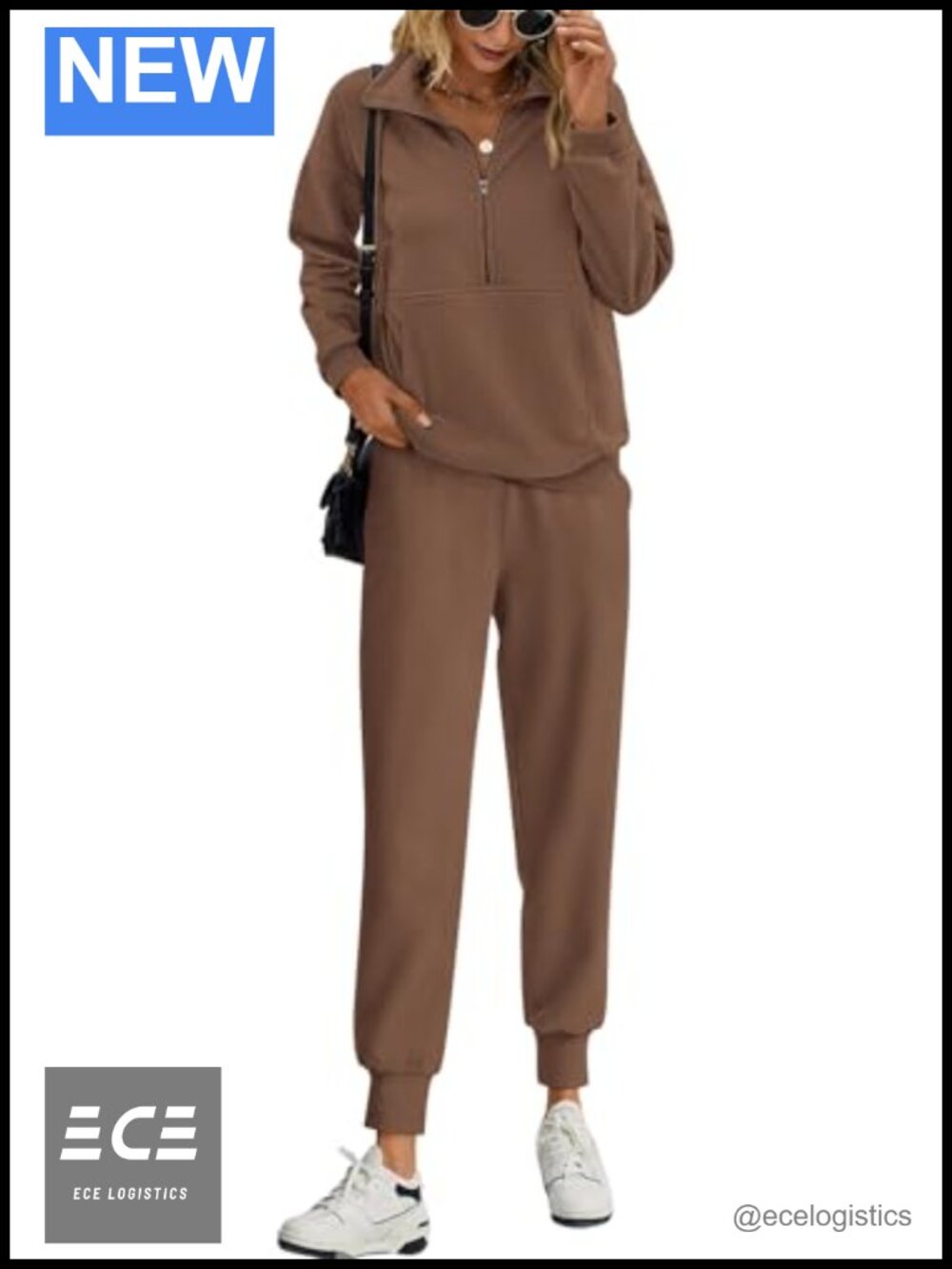 Long Sleeve Quarter Zip Two Piece Sweatsuit Set Pullover Jogger Pants Lounge